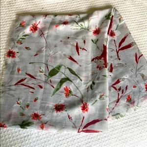 Gray floral and bird, print, scarf, gauzy and lightweight
